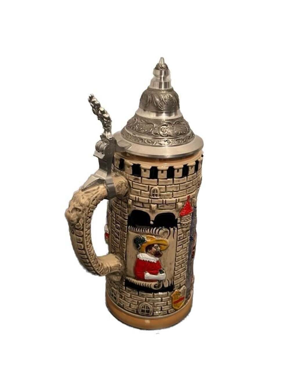 Vintage Rothenburg o.d.T. German Ceramic Beer Stein with Pewter Lid